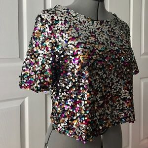 H&M Sequined Short Sleeve Blouse