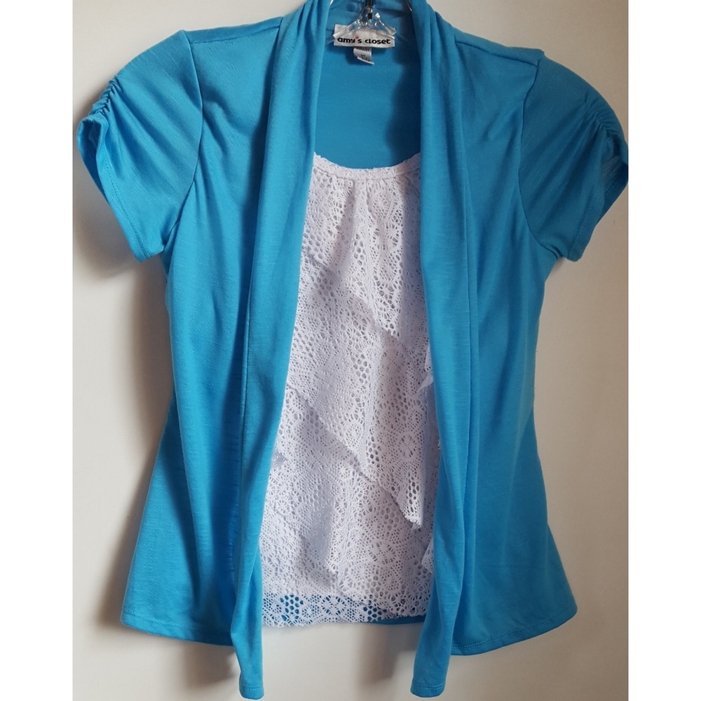 Blue Shirt with White Ruffles