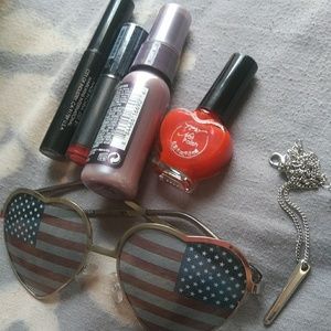 Makeup bundle, glasses and necklace included.