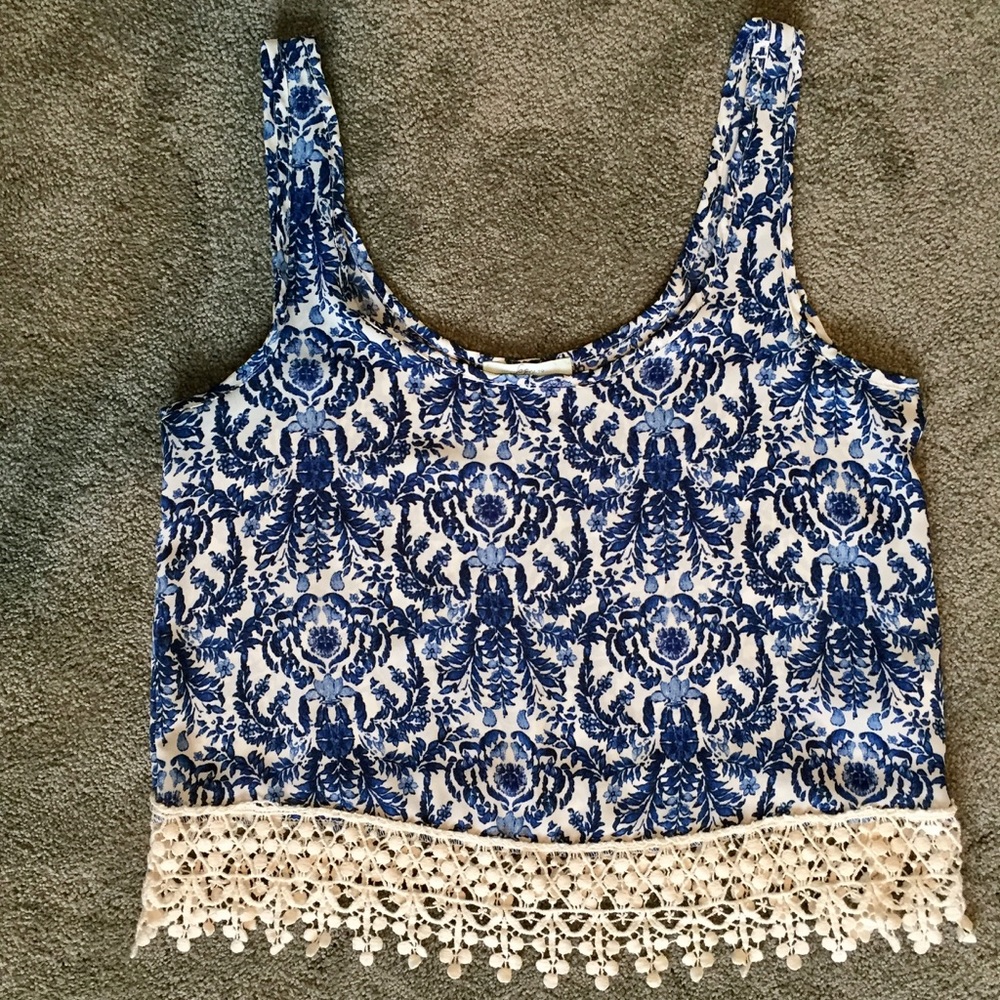 Blue and White Cropped Tank
