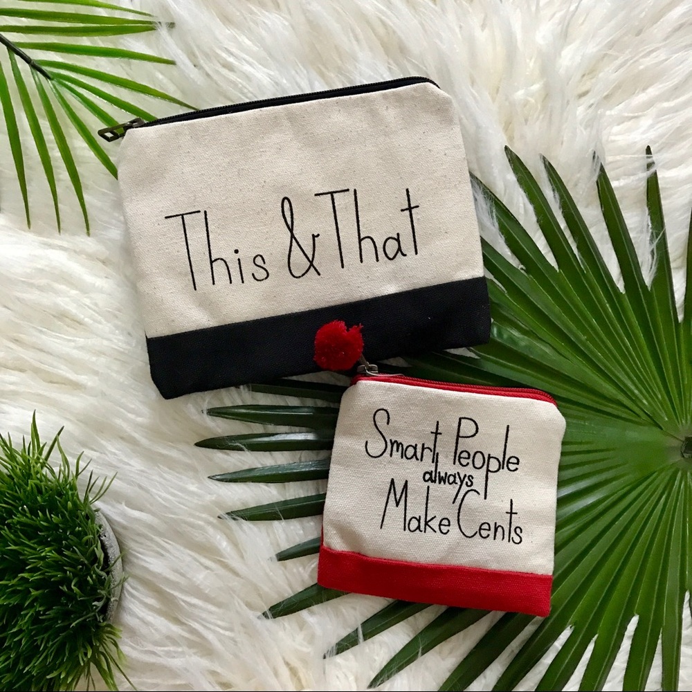 Set of Canvas Black Makeup Pouch & Red Coin Purse