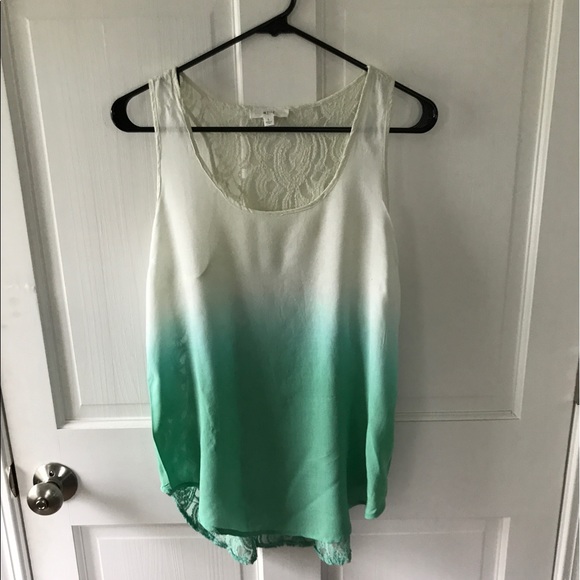 Tops - Green/cream lace backed tank top