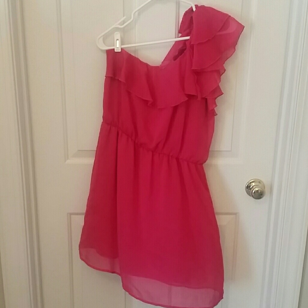 Pink Ruffled, One Shoulder Dress