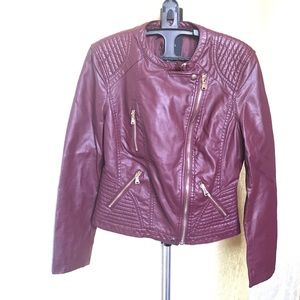 Maroon Leather Moto Jacket