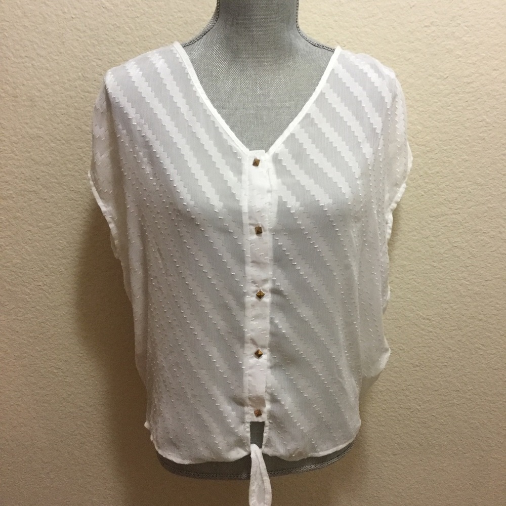White Textured Chiffon Button Down Top