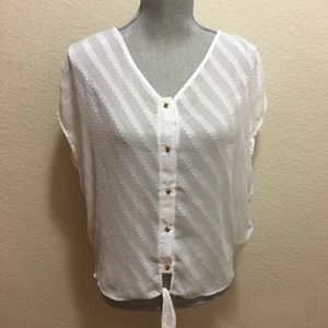 White Textured Chiffon Button Down Top