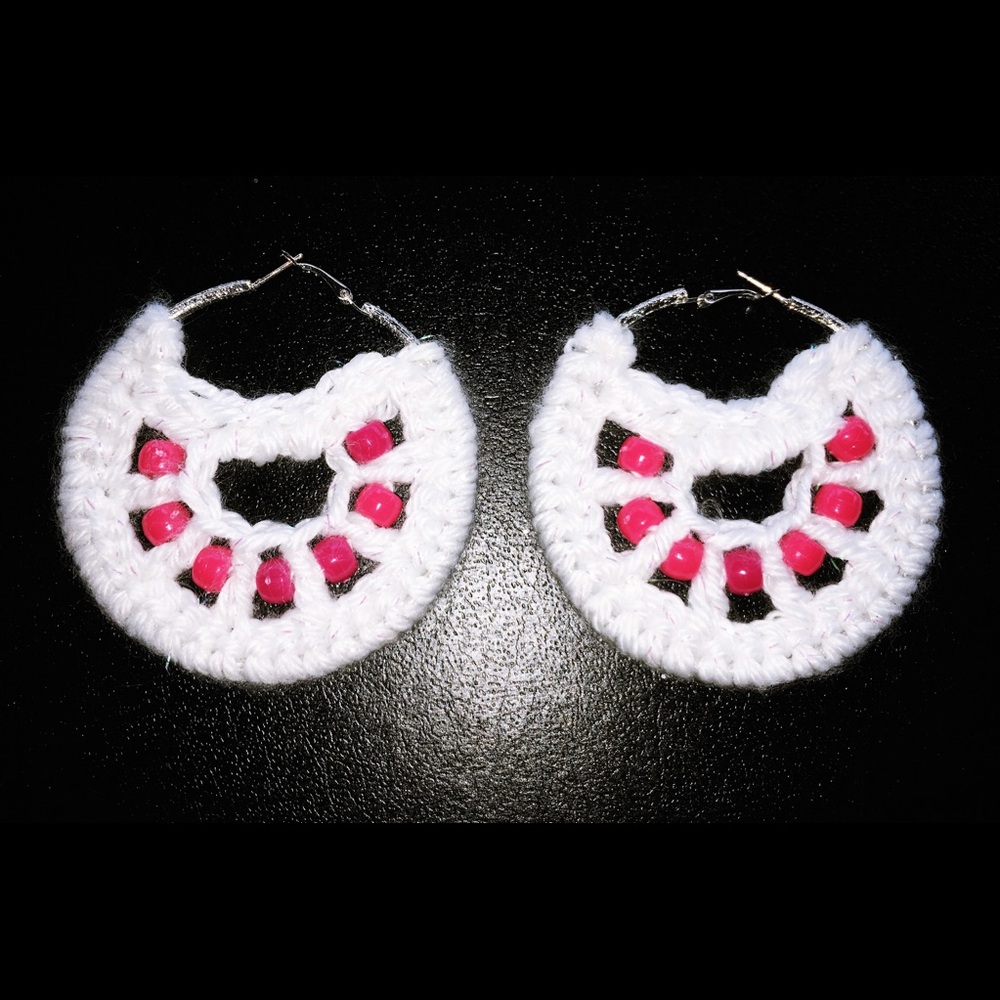 Beaded Crochet Hoop Earrings
