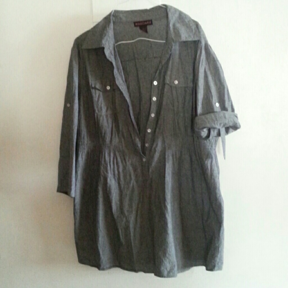 3x.Plus Size Chambray long sleeve tunic