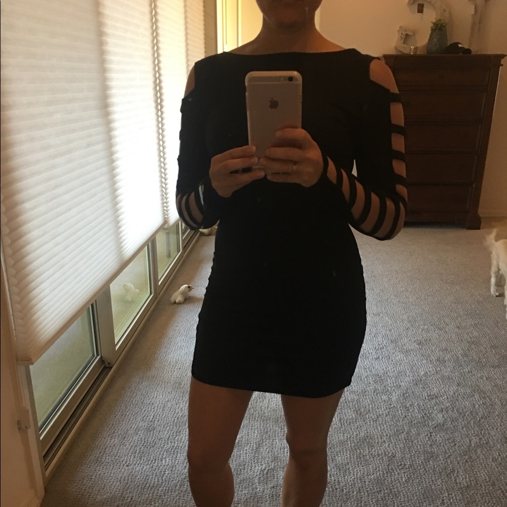 Sexy black mini long sleeve dress