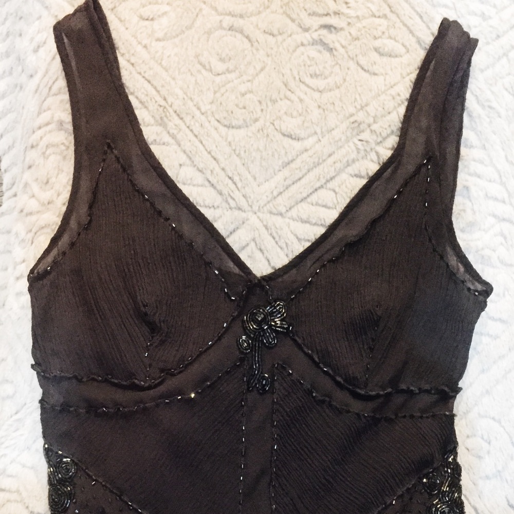 Anne Klein New York Gray Silk Beaded Top
