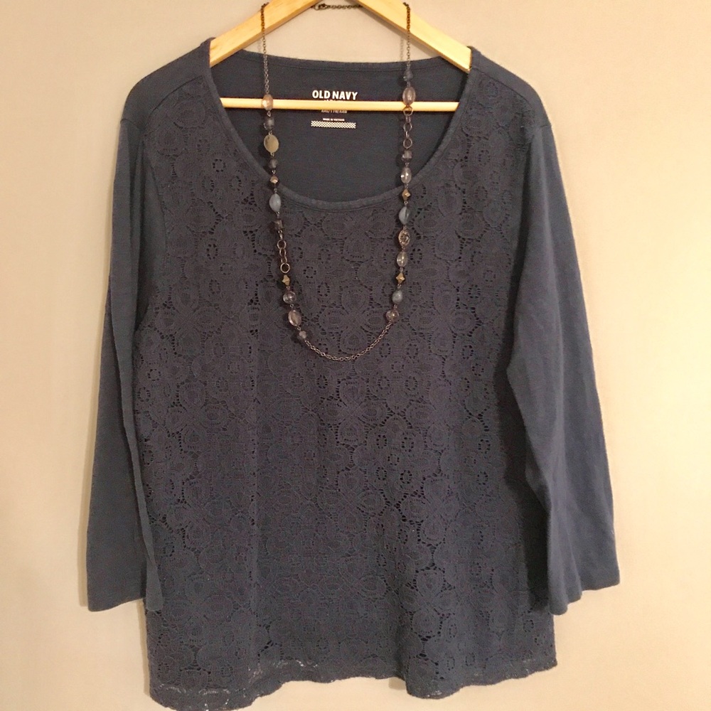 Old Navy Blue 2X Lace Long Sleeve Top