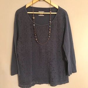 Old Navy Blue 2X Lace Long Sleeve Top