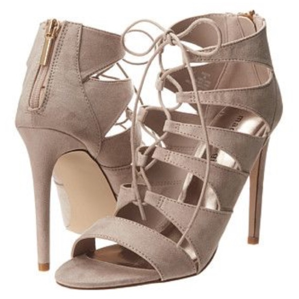 Madden Girl Raceyyy Nude Suede Lace-Up Heels