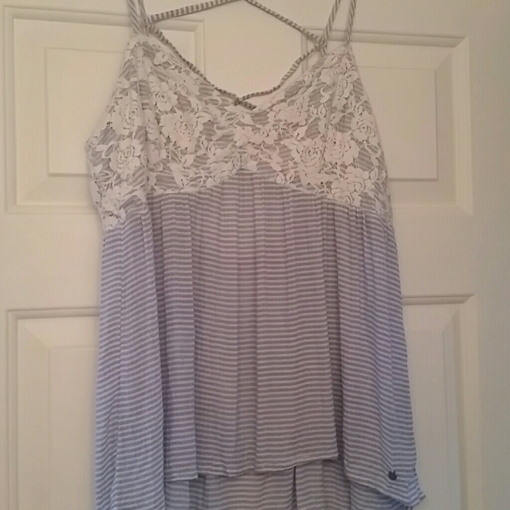 Blue and white tank with lace