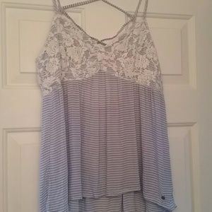 Blue and white tank with lace