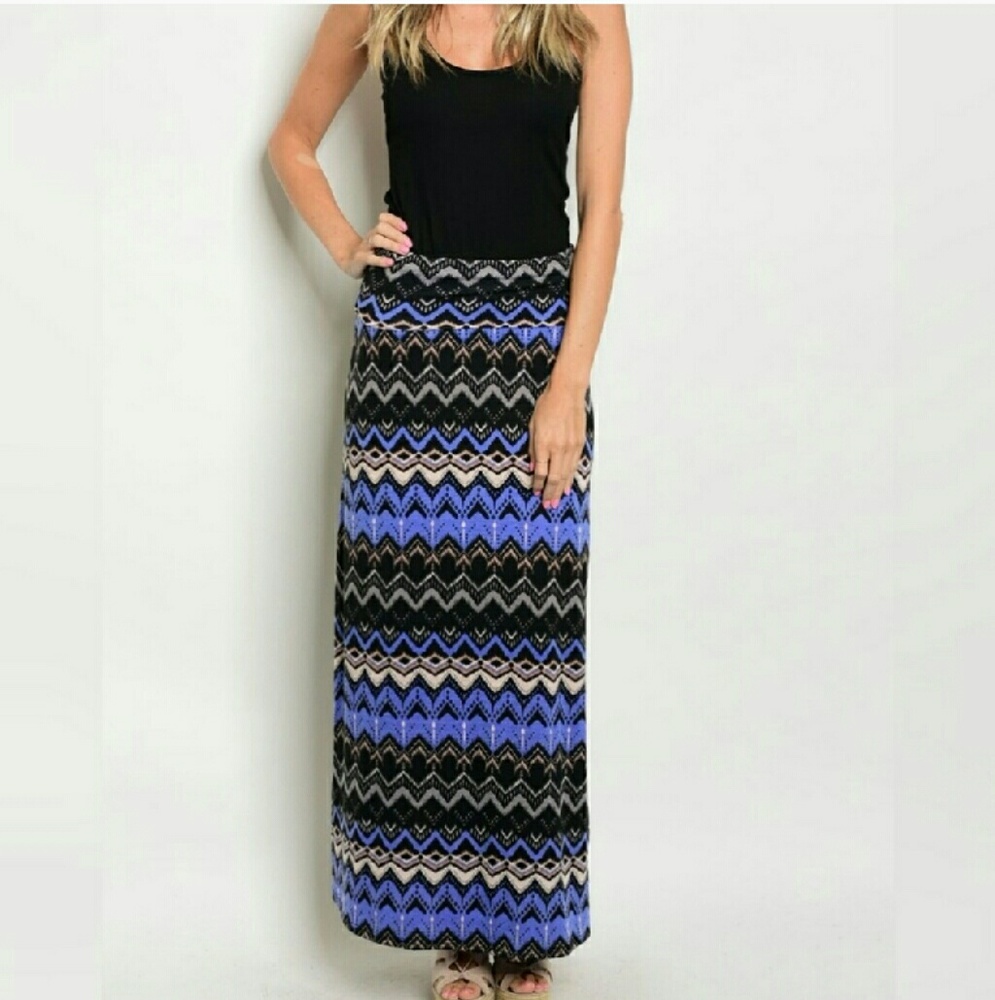 BLUE AND BLACK CHEVRON JERSEY MAXI