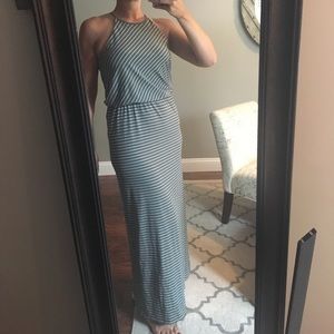 Green & white striped Maxi dress