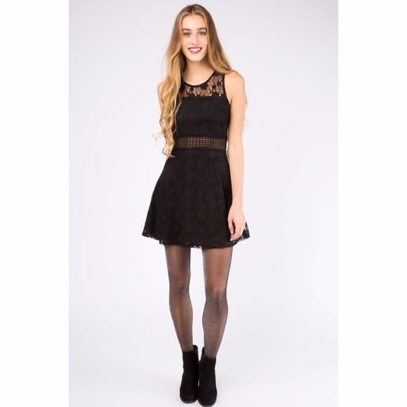 Black Mesh Cut Out Skater Dress Midi Small - Picture 1 of 6