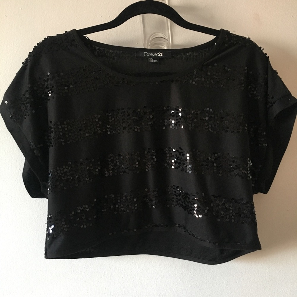 Black sequin crop top