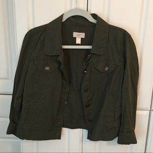 olive button front jacket