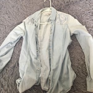 light blue faux denim jacket, feels more cotton-y
