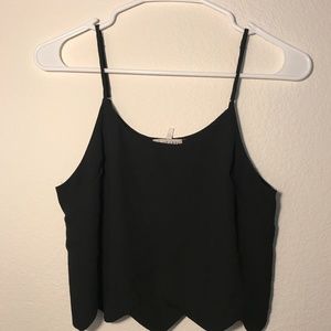 LA Hearts Black Chiffon-like Crop Tank Top with Sc
