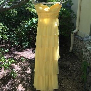 BCBG yellow tiered gown