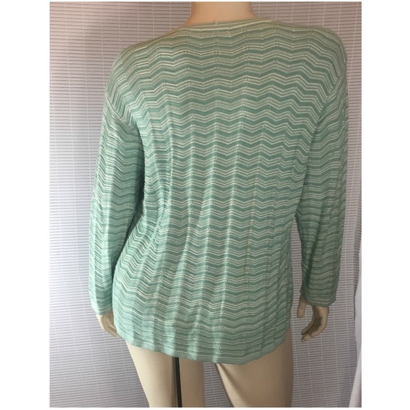 Cotton Blend Seafoam + Cream Chevron Sweater 2x - Picture 4 of 7