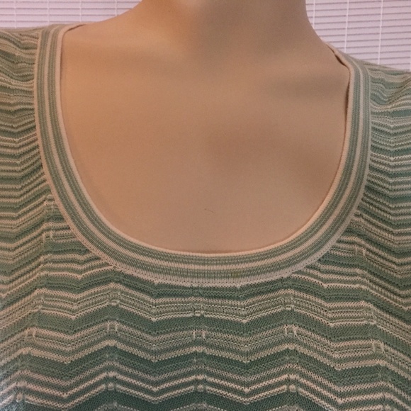 Cotton Blend Seafoam + Cream Chevron Sweater 2x - Picture 5 of 7