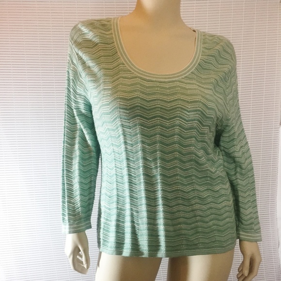 Cotton Blend Seafoam + Cream Chevron Sweater 2x - Picture 2 of 7