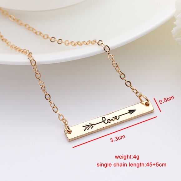LOVE Arrow Dainty Pendant Bar Necklace - Picture 2 of 8