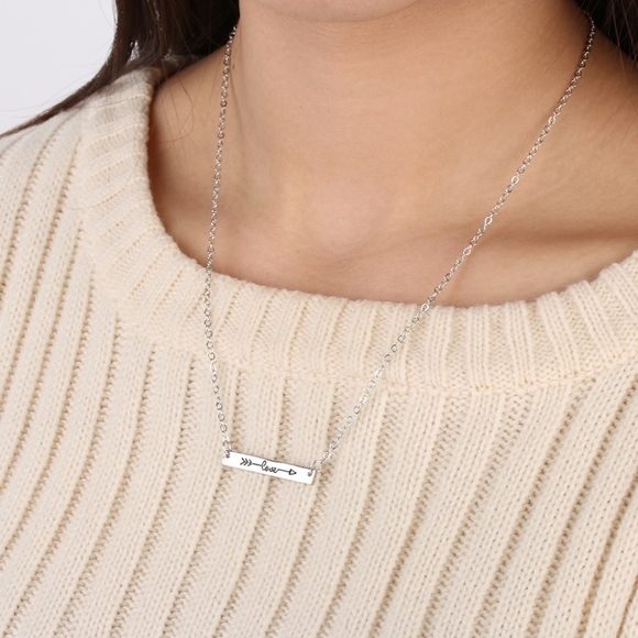 LOVE Arrow Dainty Pendant Bar Necklace - Picture 4 of 8