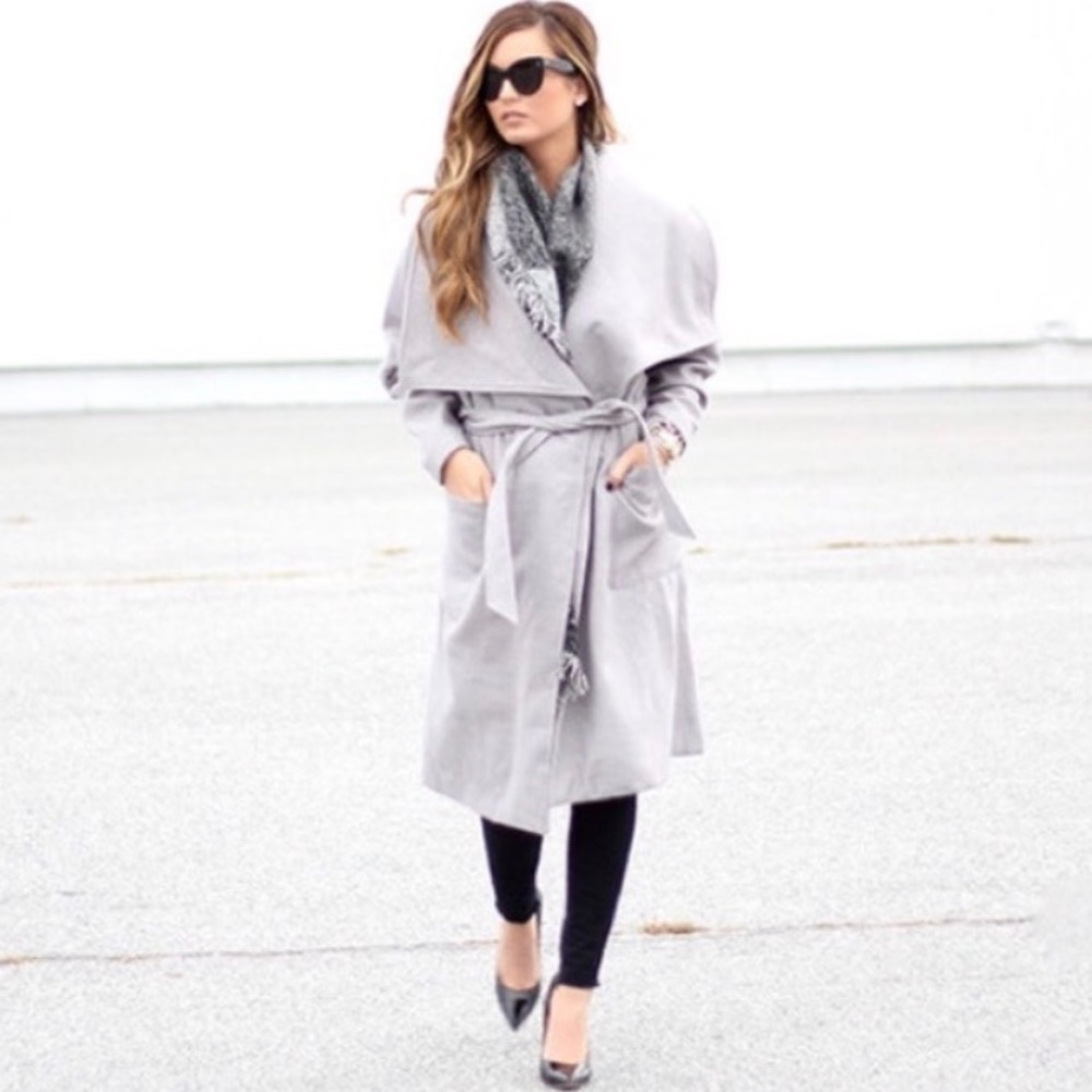 The Fifth | Grey Long Tie Front Wrap Coat