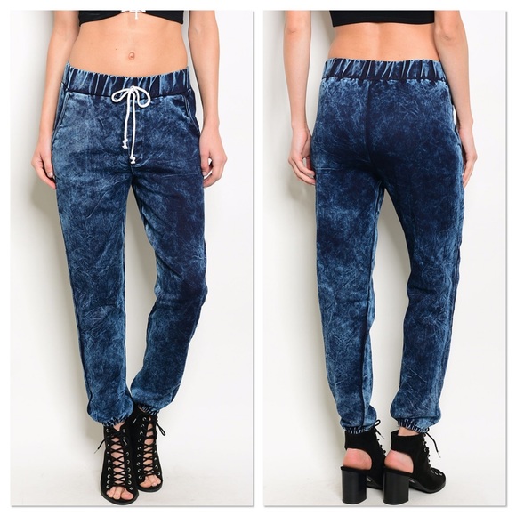 LAST PAIR! Acid Wash Denim Jogger Pants - Picture 2 of 2