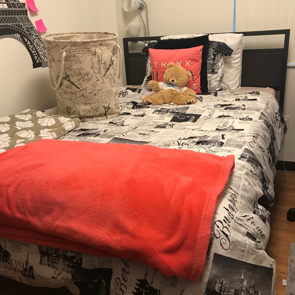 Comforter, Decorative Pillow, Laundry Basket