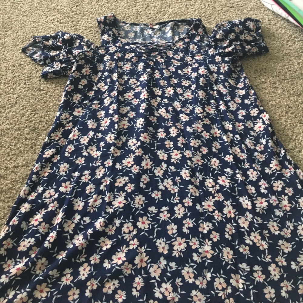 Blue floral off the shoulder dress