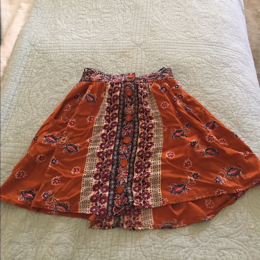 Floral Print Button Down Skirt