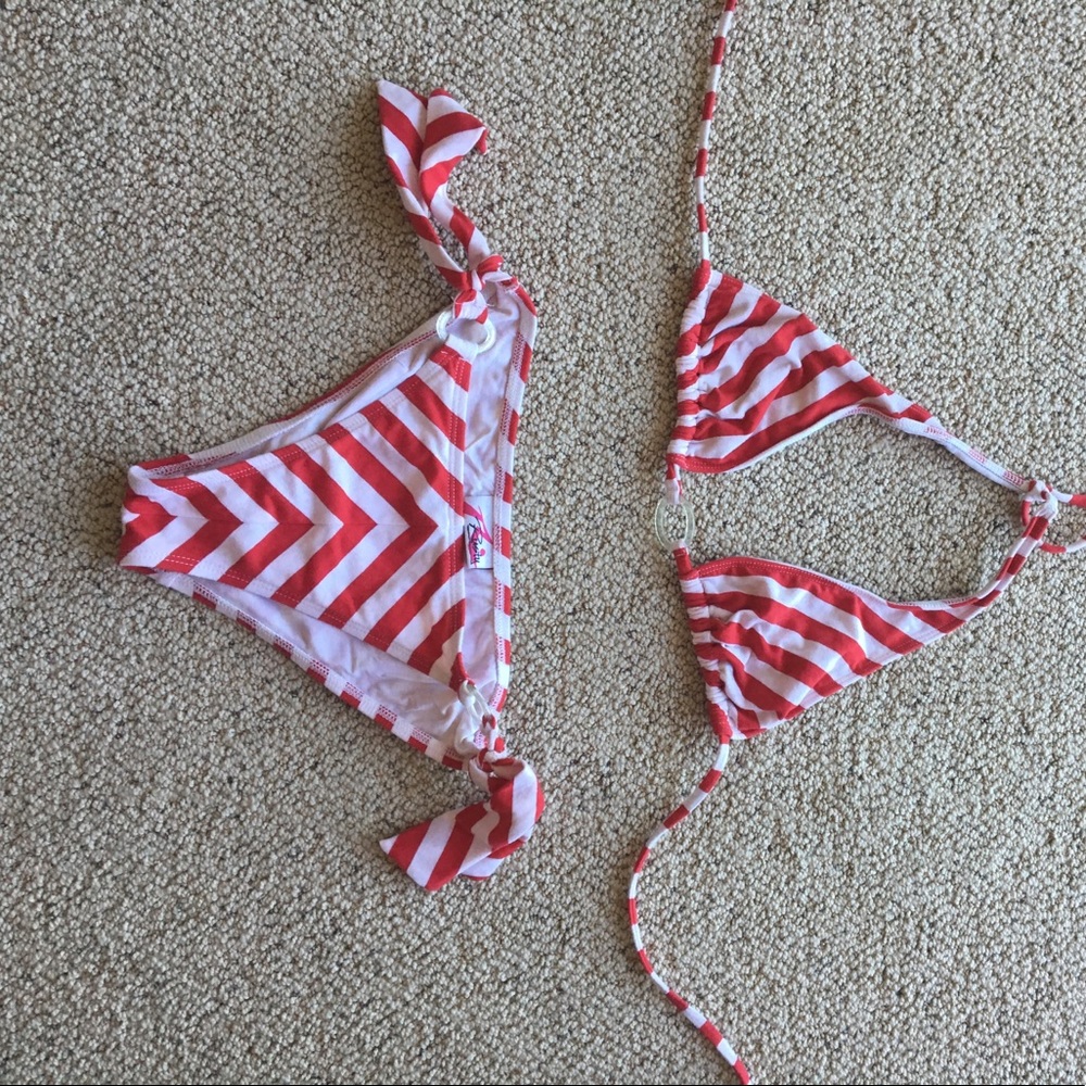 Ride/white stripe bikini