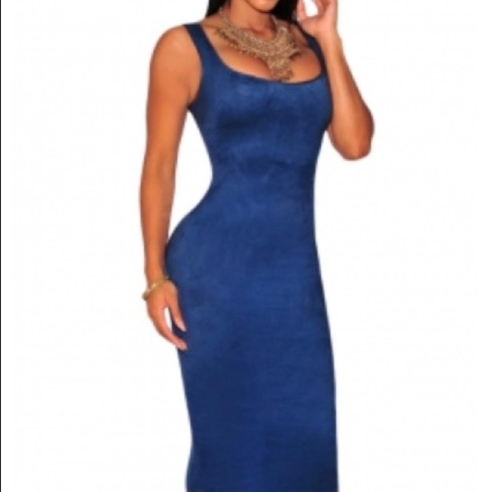 🌟blue faux suede midi dress⭐️