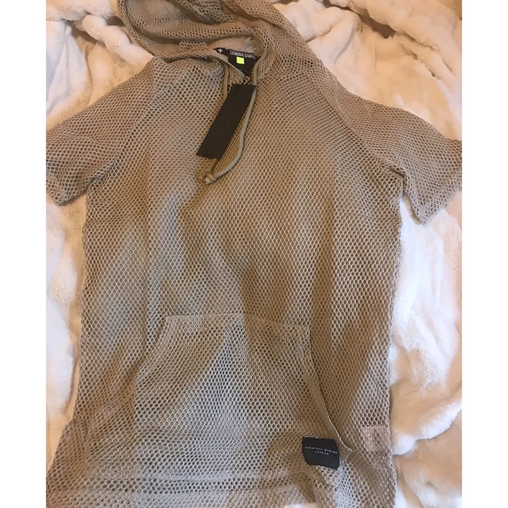 Mesh nude hooded shirt