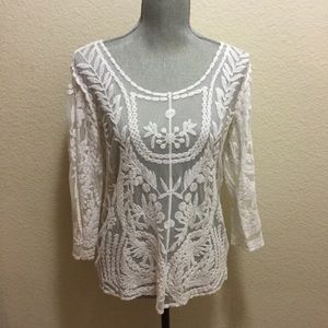 Saint Tropez Ivory Lace Sheer Long Sleeve Top