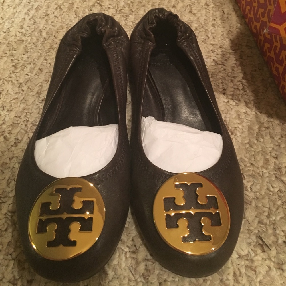 Brown Leather Tory Butch Reva Flats