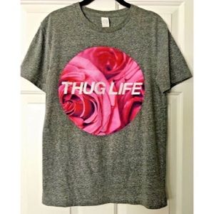 Thug Life & Roses gray & pink cotton t shirt