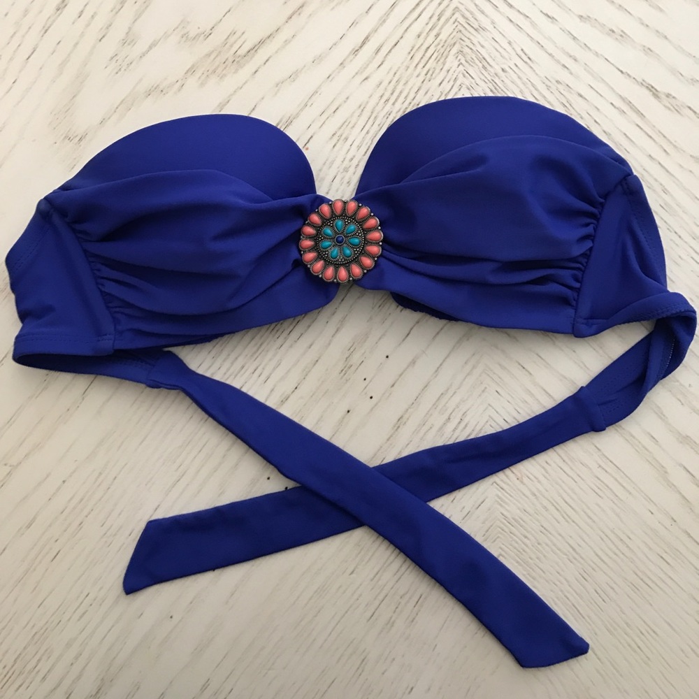 Blue strapless bikini top