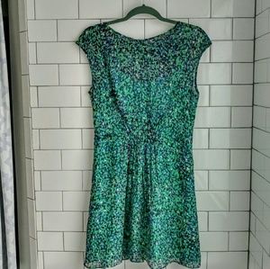 J.Crew Silk Fit&Flare Smocked Green Dress
