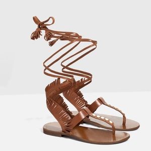 Zara Fringed Lace Up Flats