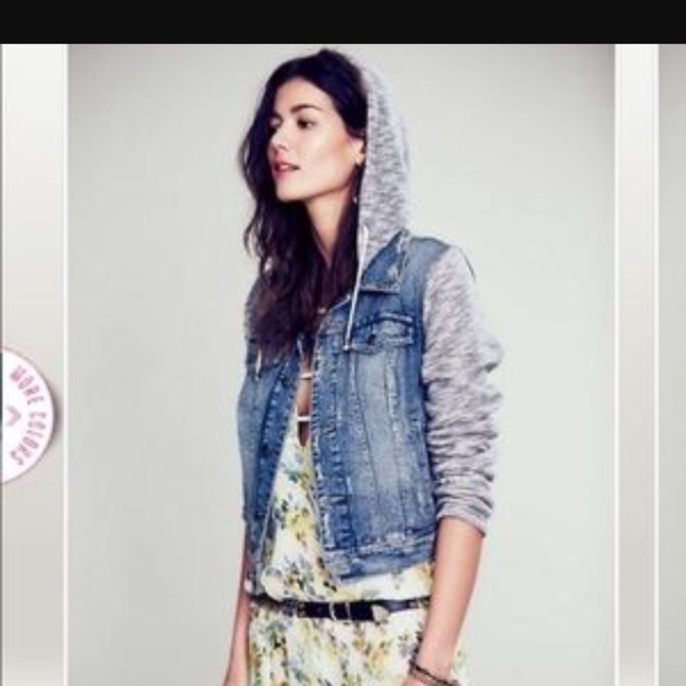 Free people denim hoodie jacket size small
