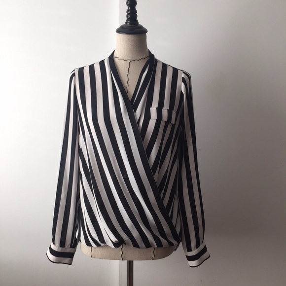 Pleione Tops - Pleione black white draped blouse