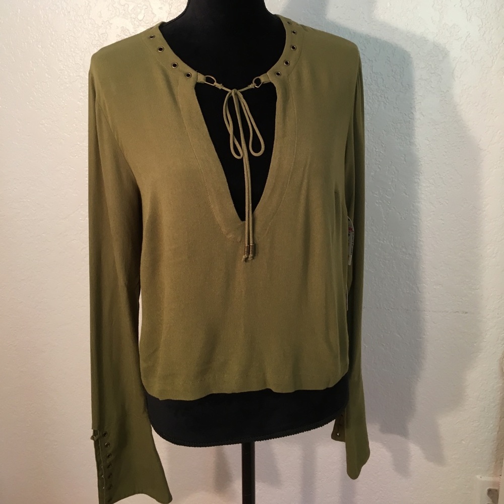 Free People Olive Long Sleeve Shirt