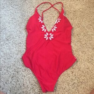One piece red swimsuit